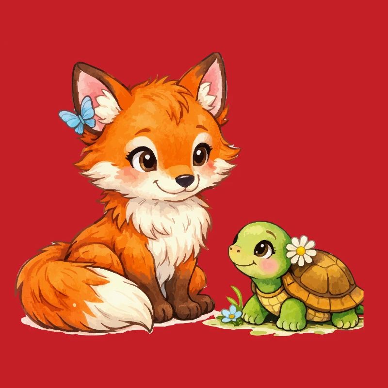 Fox and a cute turtle