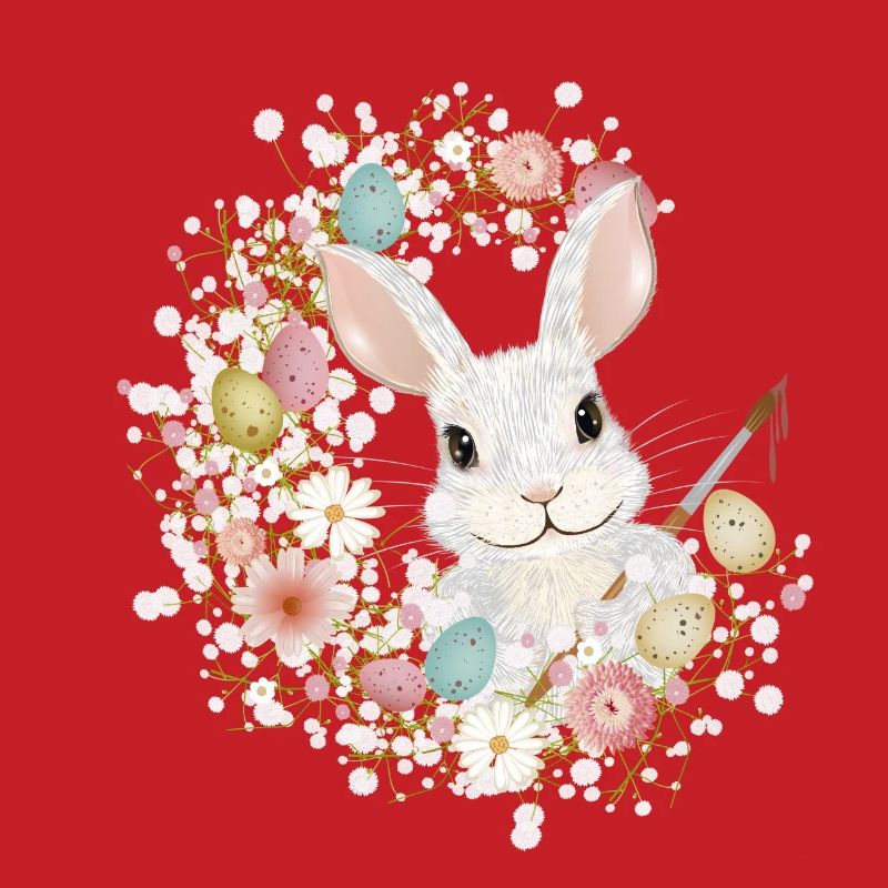 White Rabbit with Easter Eggs & Brush for Easter