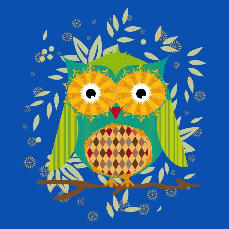 kunstvoll gestaltete Eule mit Patchwork-Muster