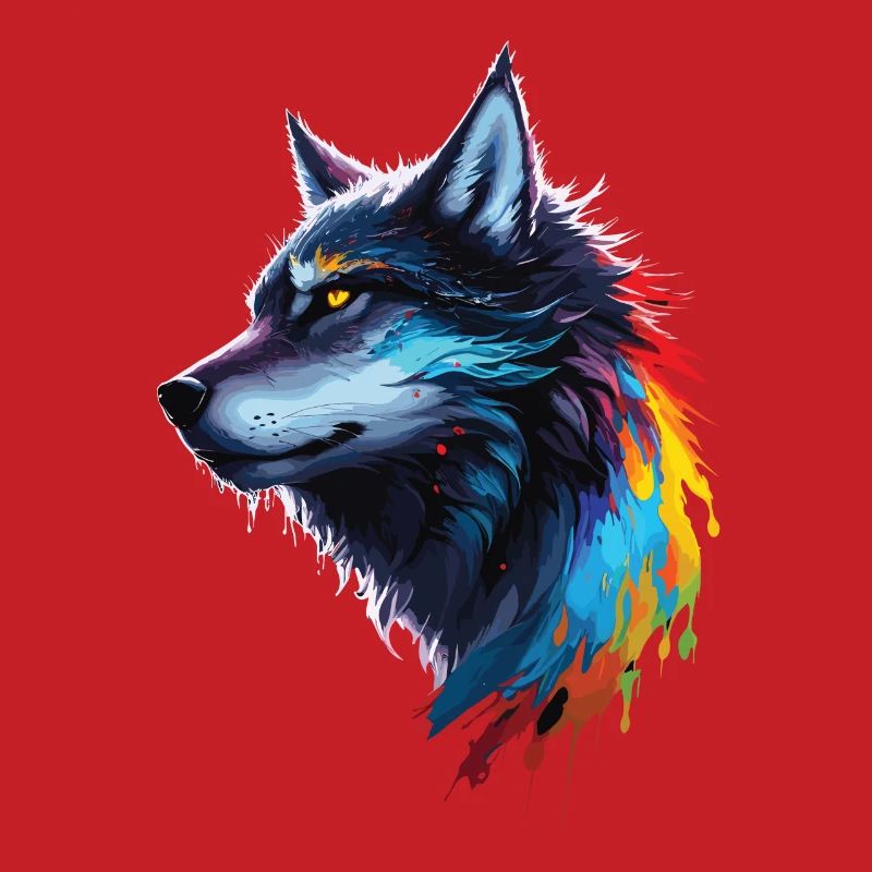 Rainbow Watercolor Wolf Splattered