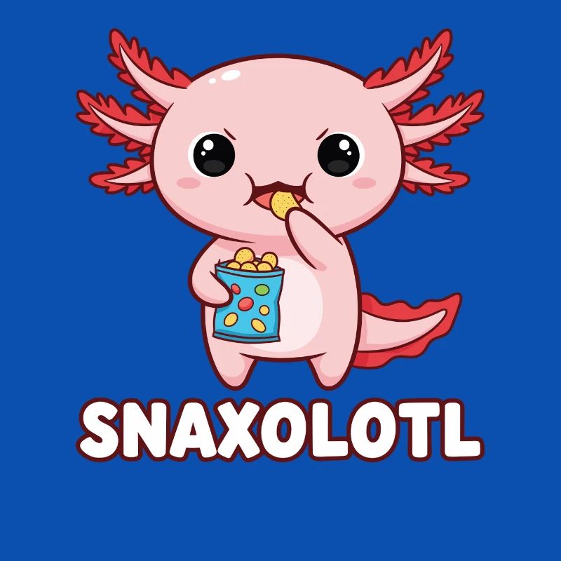 Mignon axolotl rose mangeant des chips