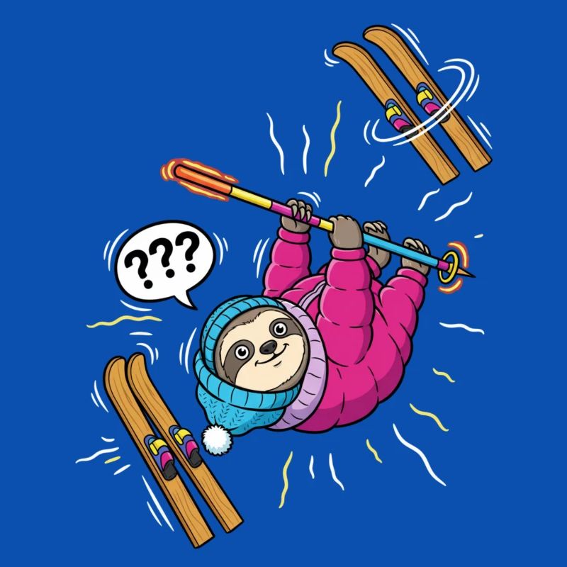 Confused sloth while skiing