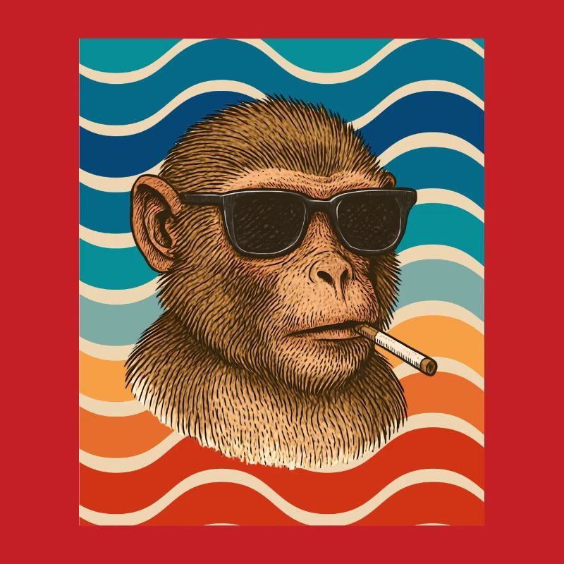 Sunglasses monkey in retro wave pattern