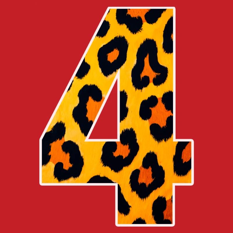 Leopard Print Numeral 4 Fire Orange