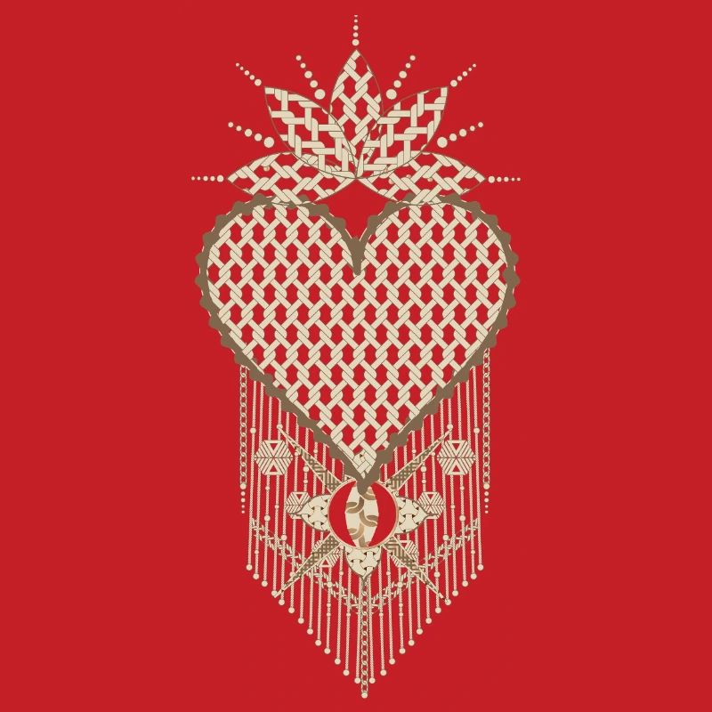 Macramé heart with filigree knot patterns