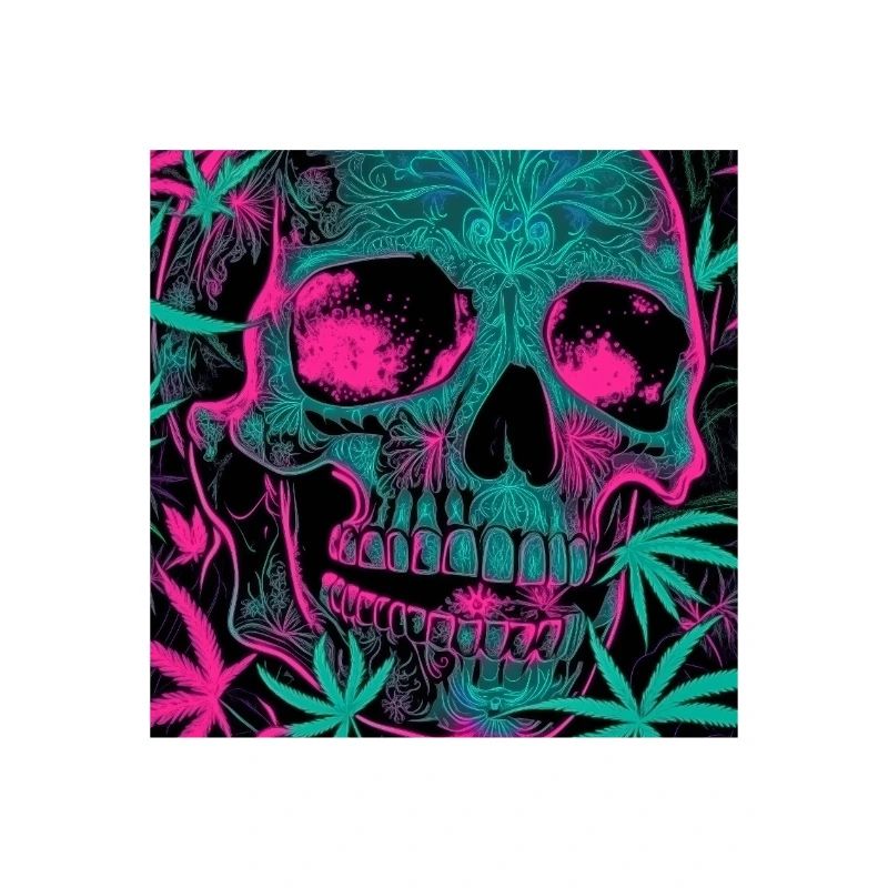 Neon Skull with Cannabis Leaf Pattern