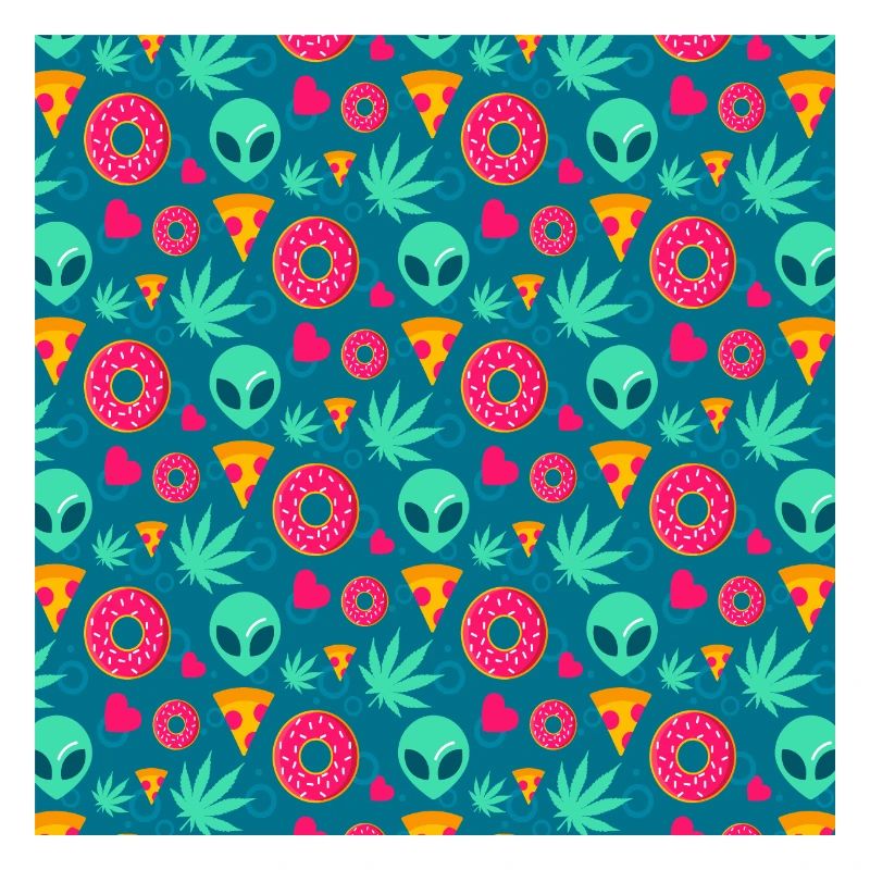 Alien pizza cannabis donut heart pattern