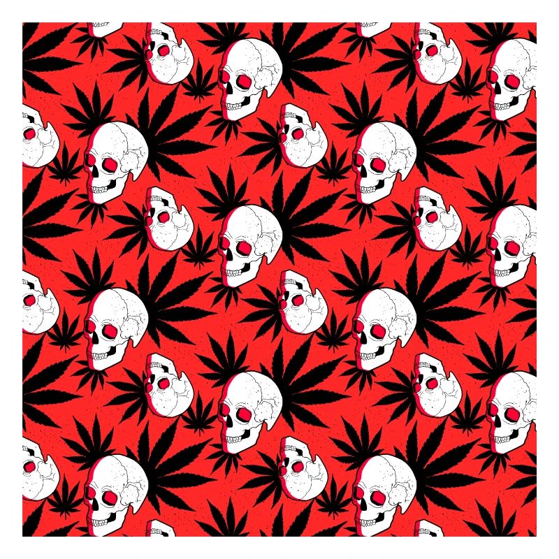 Skull skull cannabis grass red pattern