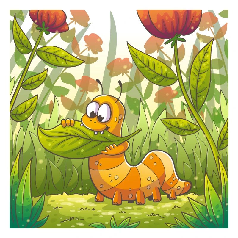 Cute caterpillar eats a leaf