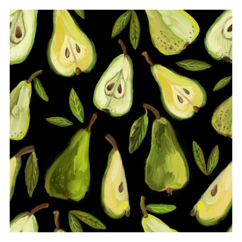 Pear seamless pattern. Black background.