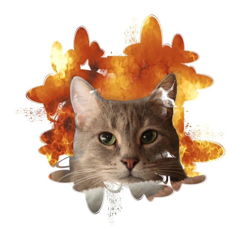 Tête de chat devant le feu - Fire Cat Cat