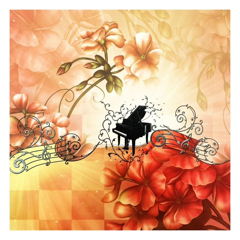 Merveilleuses fleurs avec piano et notes clés.