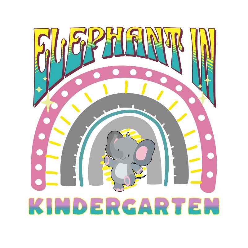 elephant in kindergarten rainbow stripes design