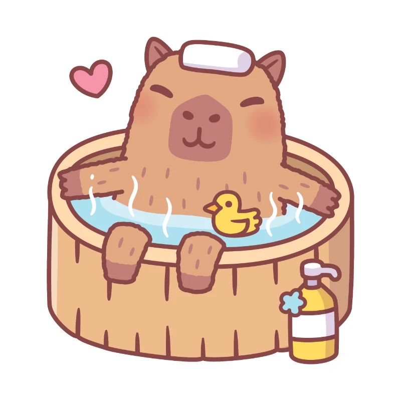 Mignon Capybara et Ducky se relaxant dans un bain chaud