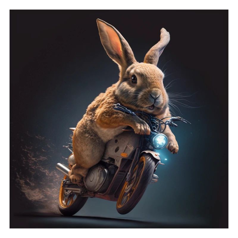Rabbit rides motorcycle biker Easter Easter