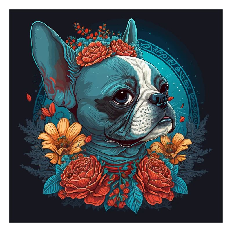 Français Bouledogue aux fleurs