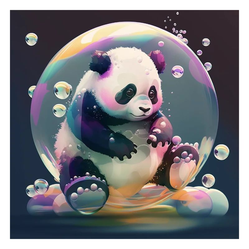 Un mignon panda joue avec une affiche à bulles de savon