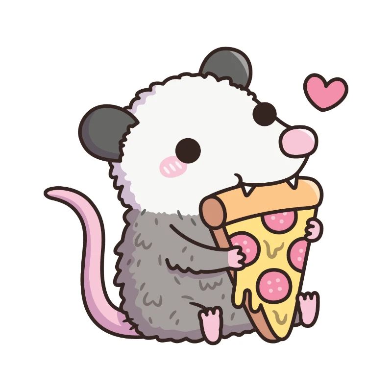Opossum mignon mangeant une pizza