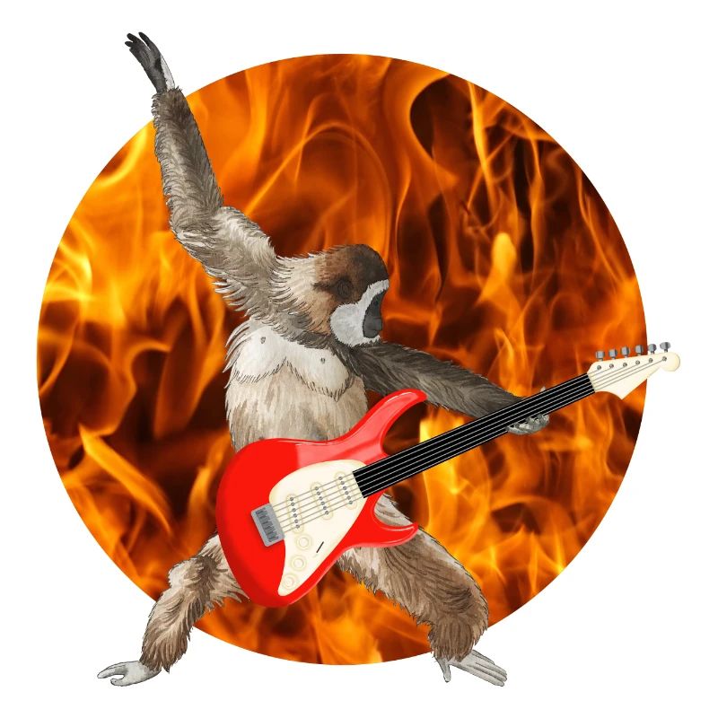 Affe Weißbartgibbon E-Gitarre Feuer lets rock