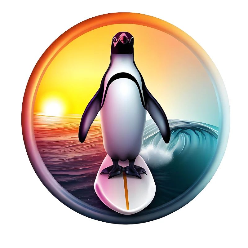 Penguin Surfer Coucher de soleil
