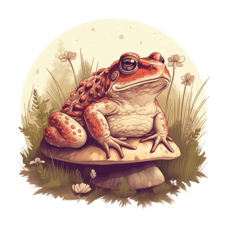 Toad sitting on a mushroom nature frog design
