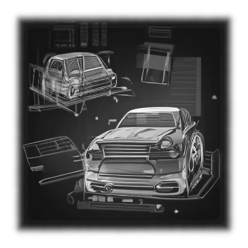 Technical car drawing in geometry style