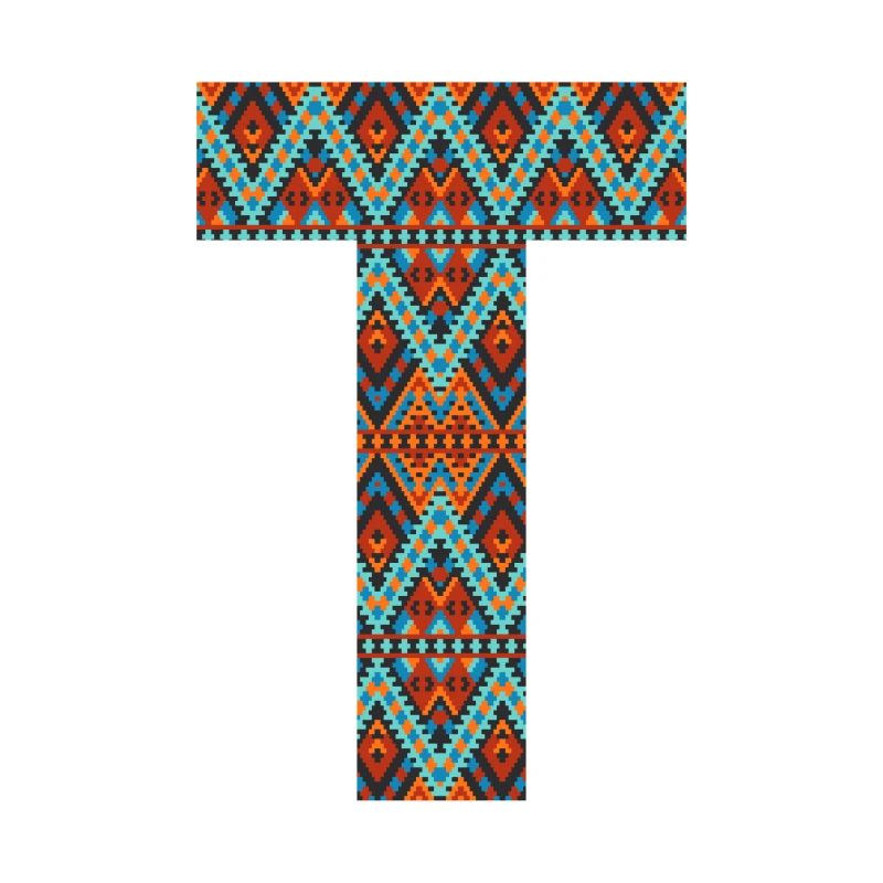 Buchstabe T-Boho-Design, buntes Monogramm