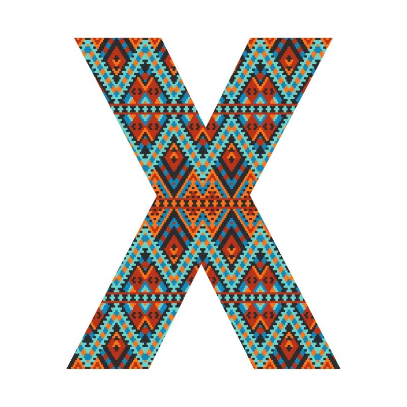 Lettre X- design boho, monogramme coloré
