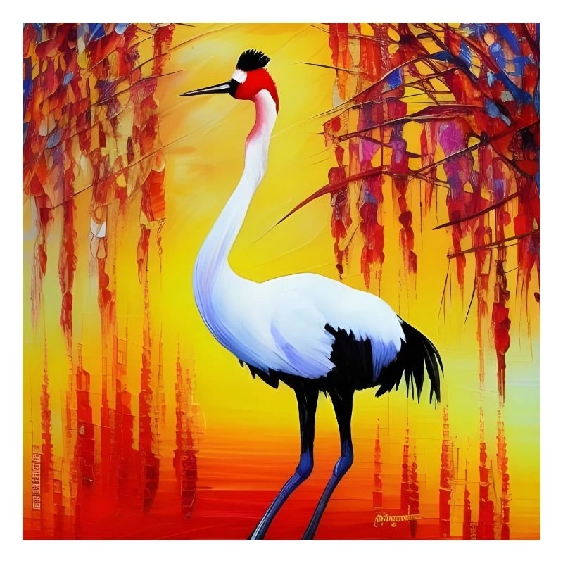 Red Crowned Crane at Sunset.