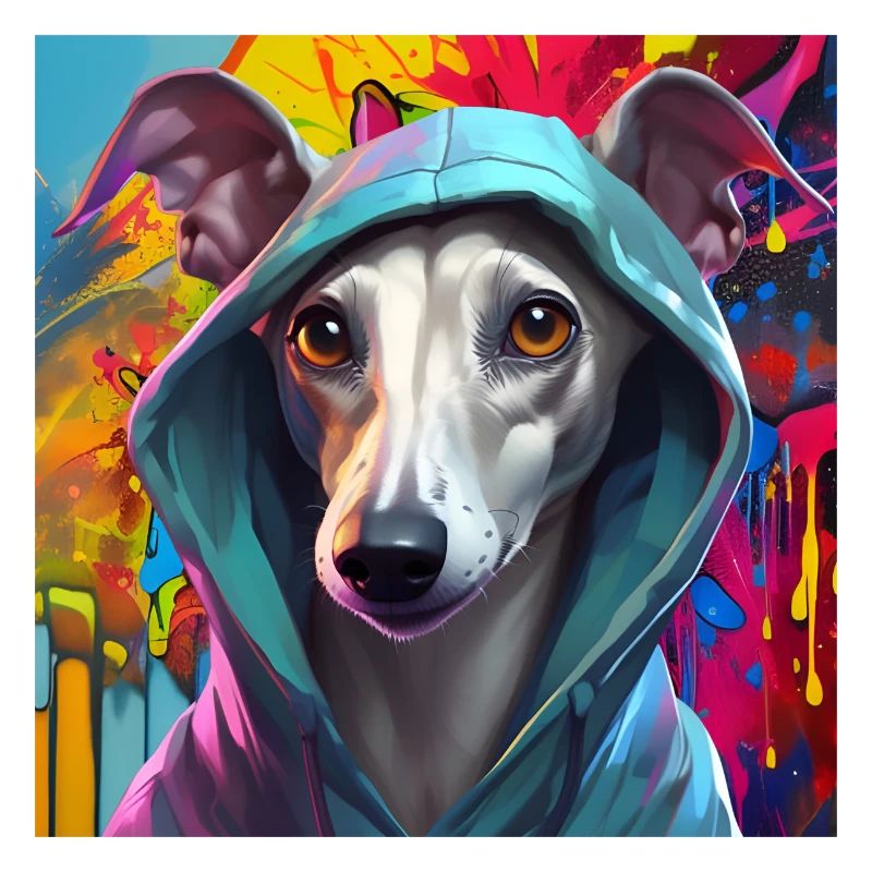 Whippet im Kapuzenpulli Graffiti-Künstler