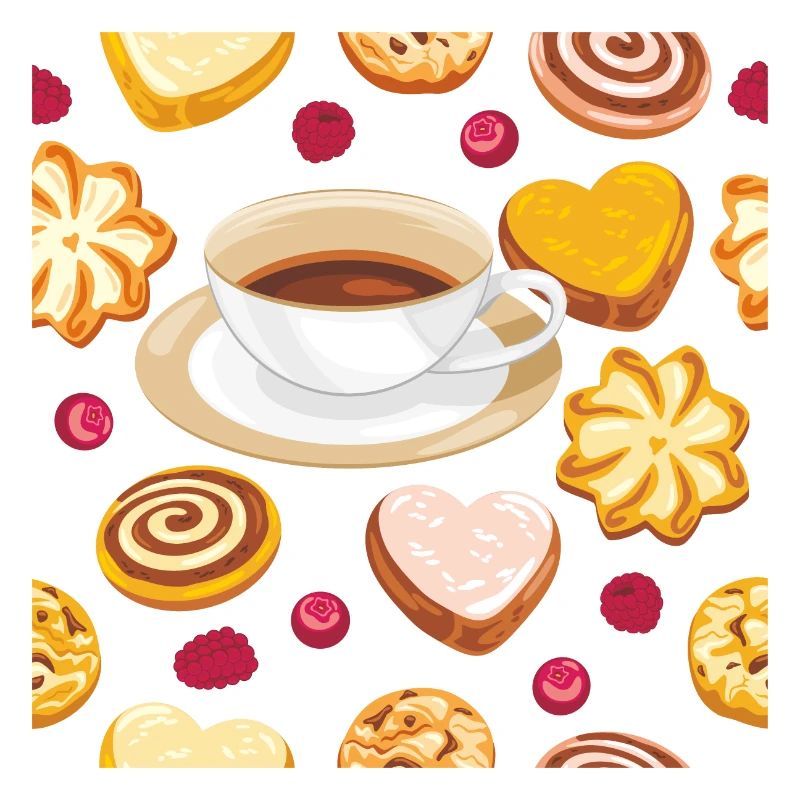 Seamless pattern with cookies berries and coffee