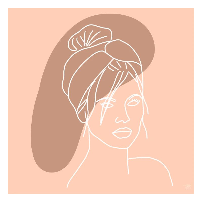 "Lady with Scarf", Boho Line Art Design, "Faces"