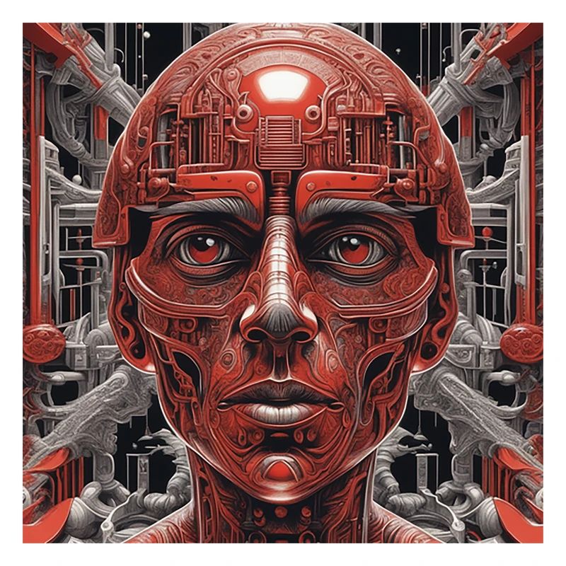 Techno red robot in the future