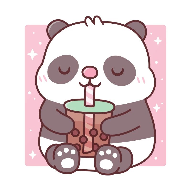 Cute Little Panda Drinking Bubble Tea