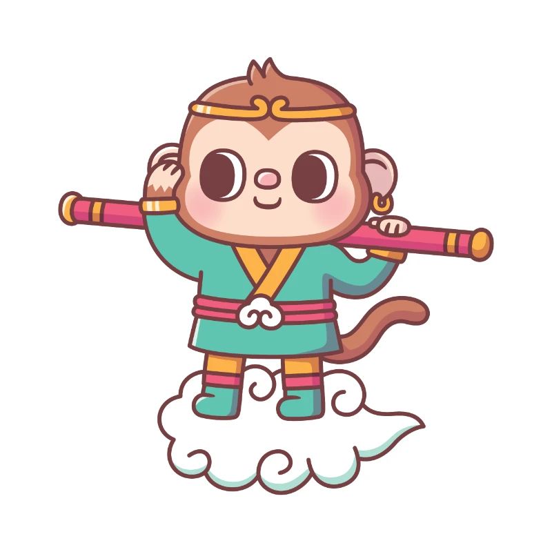 Cute Monkey Sun Wukong On Flying Cloud