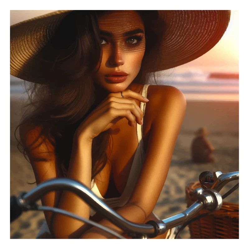 Chic de plage au coucher de soleil à vélo