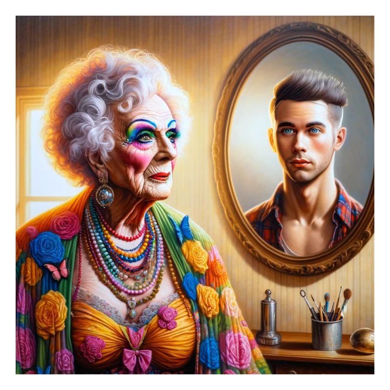 Transvestit Spiegelung junger Mann