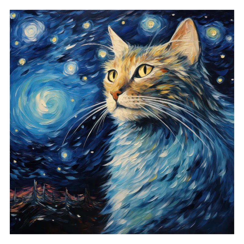 Chat, Motif De Chat, Van Gogh, Nuit Étoilée