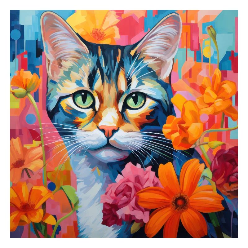 chat, motif de chat, fleurs, cadeau, idée cadeau
