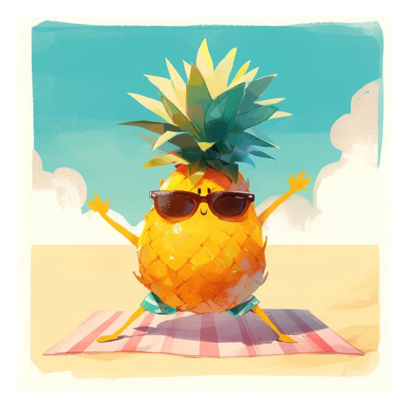 Drôle d’ananas faisant de l’exercice sur la plage