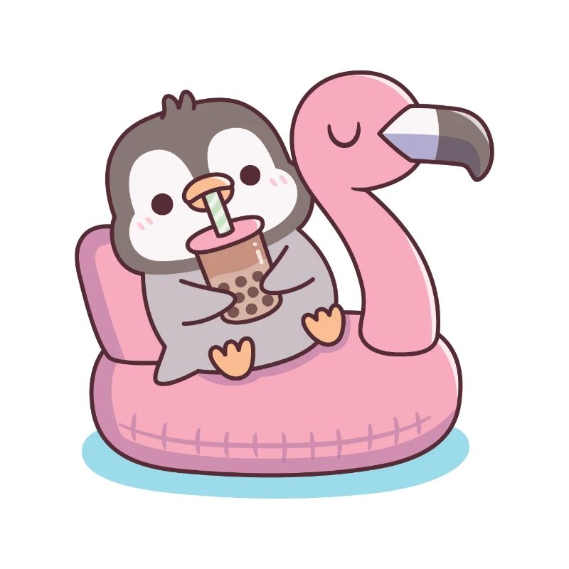 Cute Penguin Chilling On Flamingo Pool Float