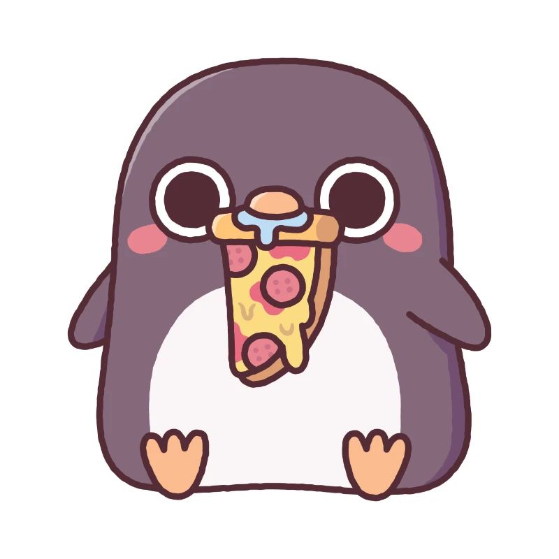 Cute Chubby Penguin With Pepperoni Pizza Slice