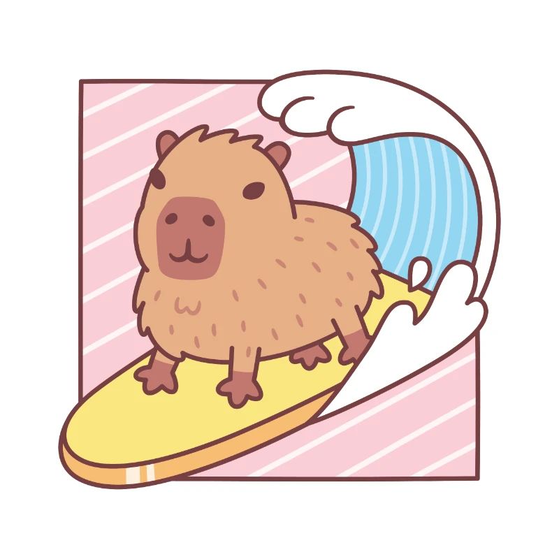 Cute Capybara Surfing On Surfboard