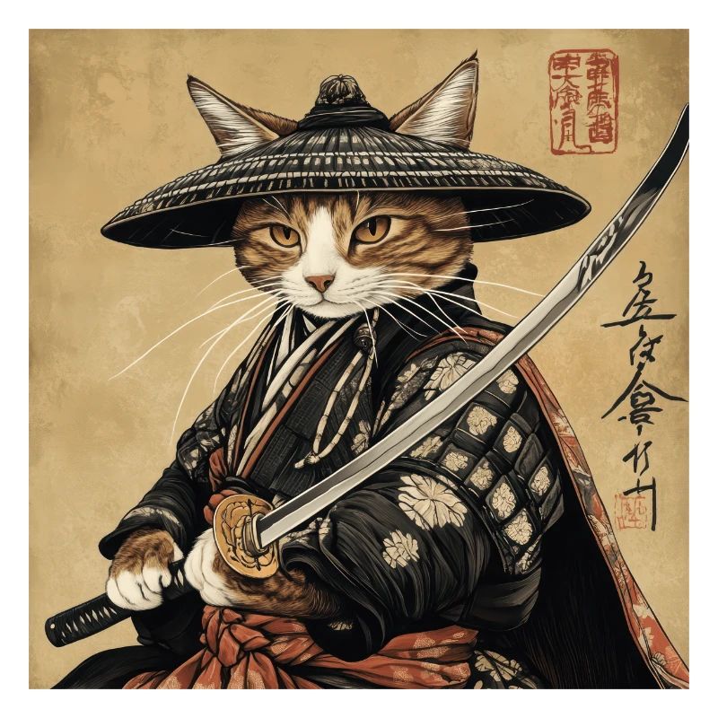 Cat Samurai Japan Ukiyo-E