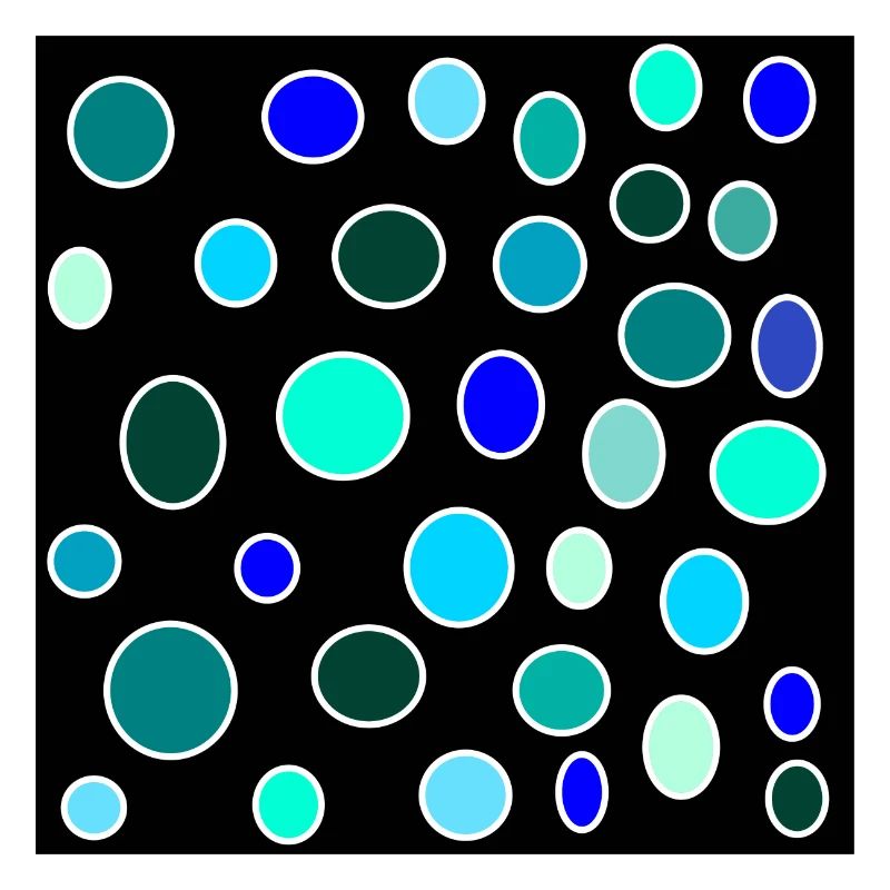 Blue and light blue bubbles on black background