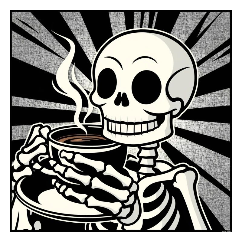 Enjoying skeleton over coffee