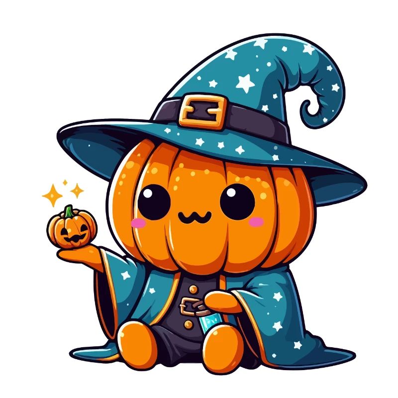 Cute Halloween Pumpkin Wizard