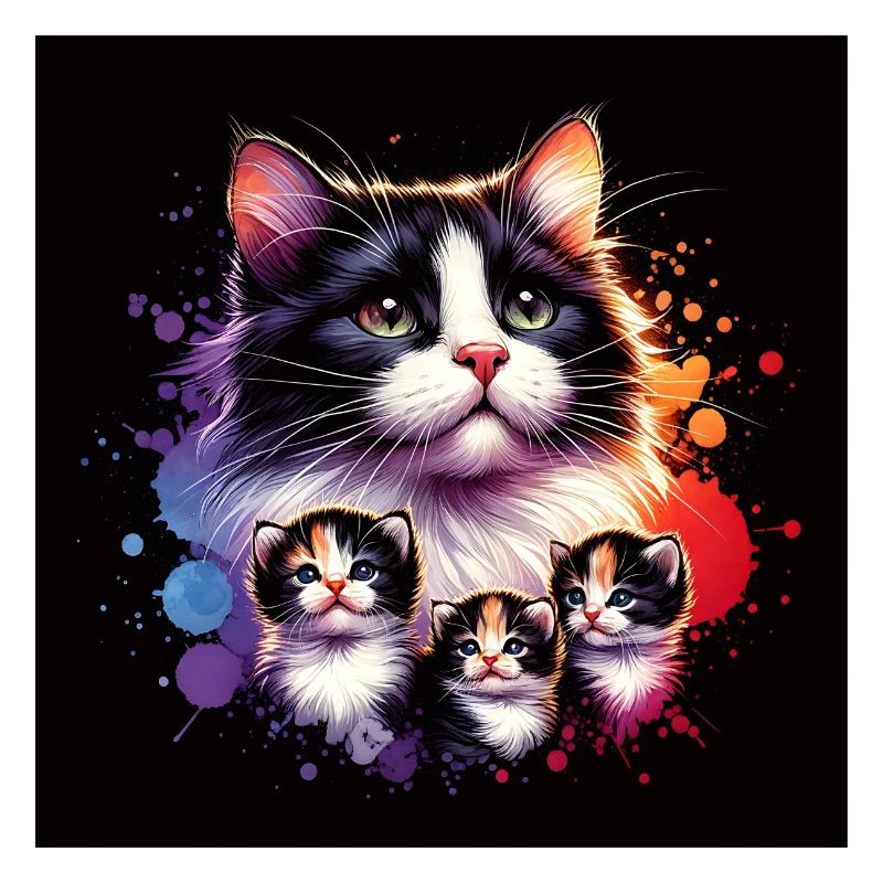 Cat mom with kittens