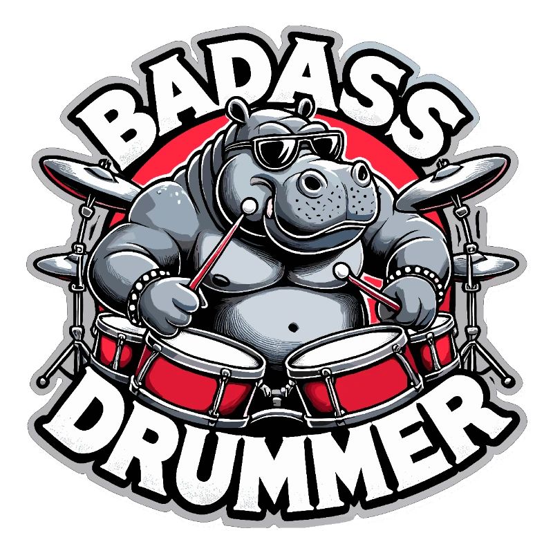 Badass Drummer Hippo Cool Gift