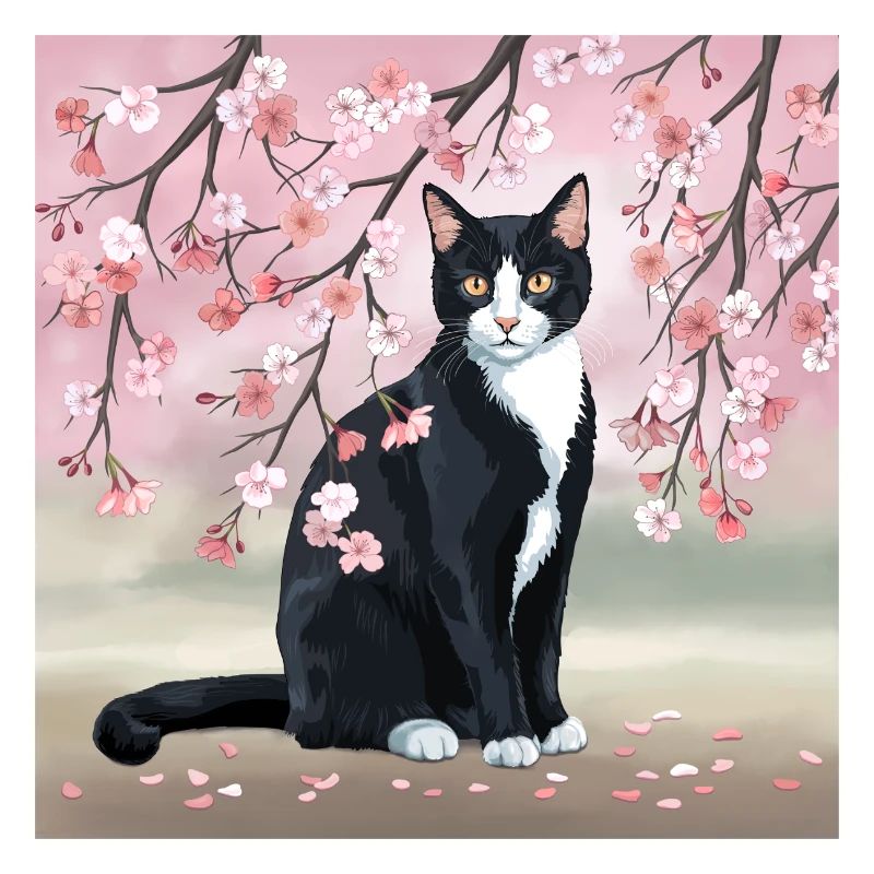 Kirschblüten-Katze: Rosa Sakura, Schwarze Katze